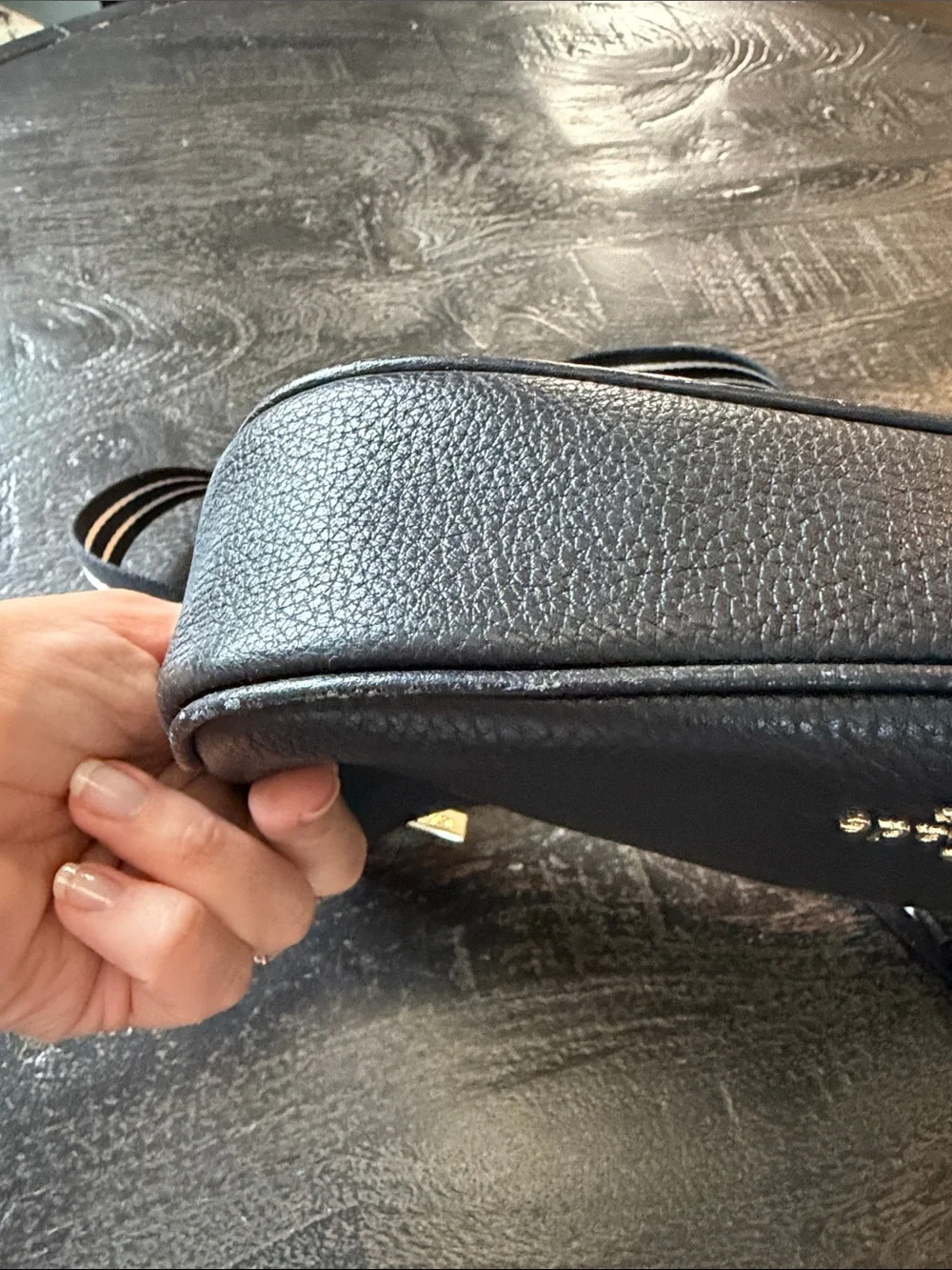 kate spade Black Pebbled Leather Crossbody with Striped Adjustable Strap